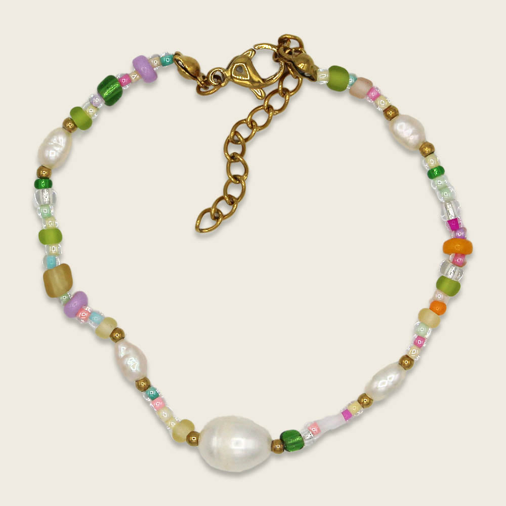 Ava & Yves Perlenarmband | Grau Weiss