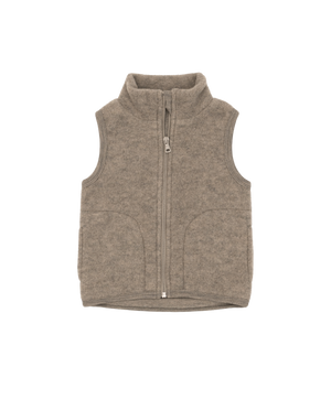 „Engel Wollfleece Weste in Sand Melange – Kinderweste aus Merino-Wollfleece mit Holzknöpfen, GOTS-zertifiziert und hergestellt in Deutschland“