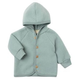 Engel Kapuzenjacke, mit Holzknöpfen, Wollfleece in Bergblau Melange