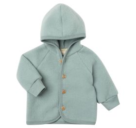 Engel Kapuzenjacke, mit Holzknöpfen, Wollfleece in Bergblau Melange