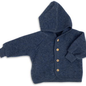 Wollfleece Jacke von Engel in dunkelblau mit vier Holzknöpfen