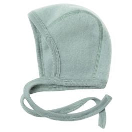 Engel Baby-Häubchen, Schurwolle Fleece in Bergblau Melange