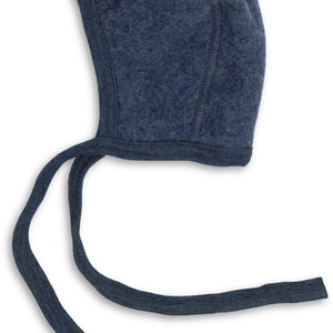 Engel Baby-Häubchen, Schurwolle Fleece in Blau Melange