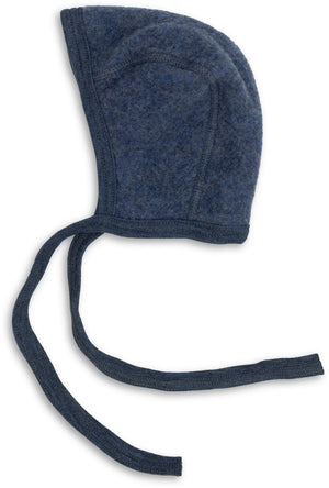 Engel Baby-Häubchen, Schurwolle Fleece in Blau Melange