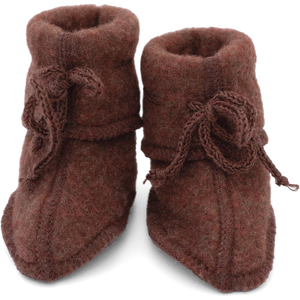 „Engel Baby-Schühchen mit Bändel aus Wollfleece in Zimt Melange – warme Babyschuhe aus Bio-Merinowolle, GOTS-zertifiziert und fair produziert“