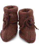 „Engel Baby-Schühchen mit Bändel aus Wollfleece in Zimt Melange – warme Babyschuhe aus Bio-Merinowolle, GOTS-zertifiziert und fair produziert“