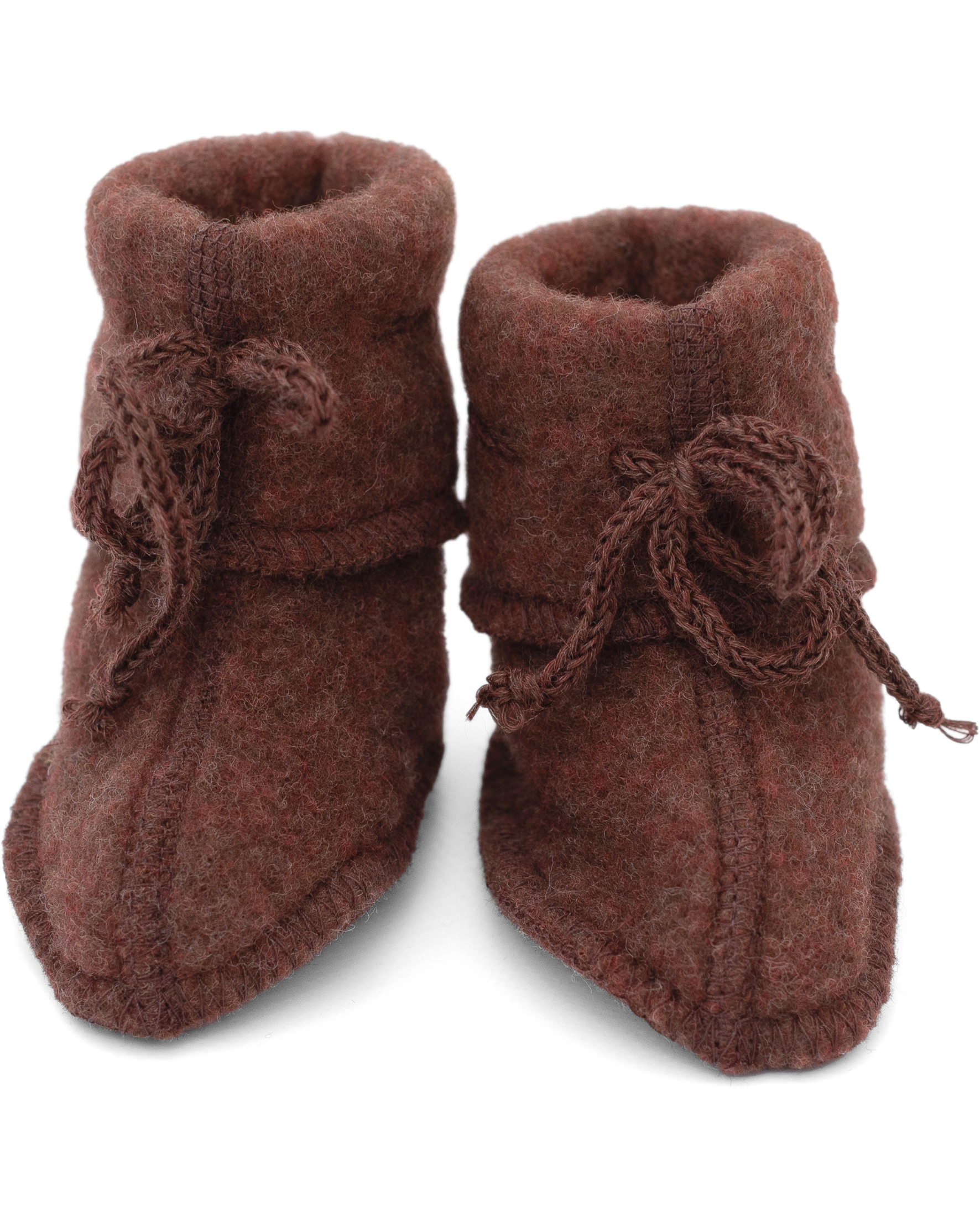 „Engel Baby-Schühchen mit Bändel aus Wollfleece in Zimt Melange – warme Babyschuhe aus Bio-Merinowolle, GOTS-zertifiziert und fair produziert“
