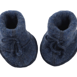 Engel Baby-Schühchen, mit Bändel, Schurwolle in Blau Melange