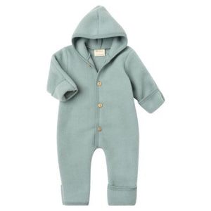 Engel Baby-Kapuzenoverall, mit Knöpfen und Arm- & Beinumschlag, Wolle in Bergblau Melange