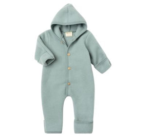 Engel Baby-Kapuzenoverall, mit Knöpfen und Arm- & Beinumschlag, Wolle in Bergblau Melange