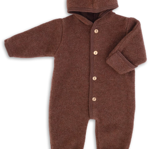 Engel Wollfleece Overall mit Kapuze | Zimt Melange