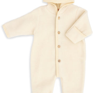 Engel Baby-Kapuzenoverall, mit Knöpfen und Arm- & Beinumschlag, Wolle in Natur
