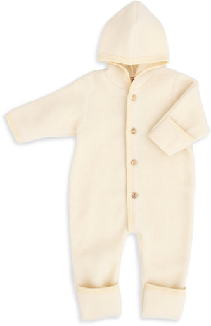 Engel Baby-Kapuzenoverall, mit Knöpfen und Arm- & Beinumschlag, Wolle in Natur