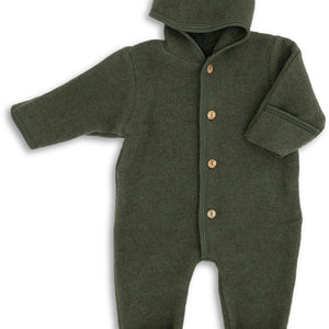 Engel Baby-Kapuzenoverall, mit Knöpfen und Arm- & Beinumschlag, Wolle in Schilf Melange