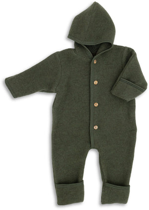 Engel Baby-Kapuzenoverall, mit Knöpfen und Arm- & Beinumschlag, Wolle in Schilf Melange