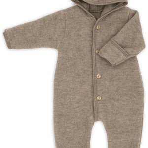 Engel Baby-Kapuzenoverall, mit Knöpfen und Arm- & Beinumschlag, Wolle in Walnuss Melange