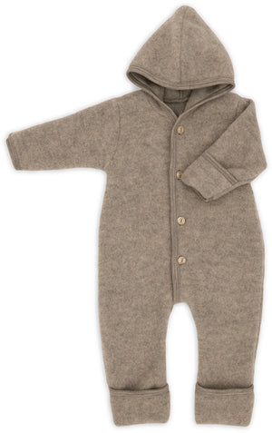 Engel Baby-Kapuzenoverall, mit Knöpfen und Arm- & Beinumschlag, Wolle in Walnuss Melange