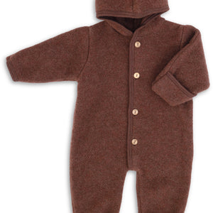Engel Baby-Kapuzenoverall, mit Knöpfen und Arm- & Beinumschlag, Wolle in Zimt Melange