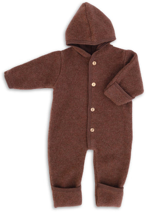 Engel Baby-Kapuzenoverall, mit Knöpfen und Arm- & Beinumschlag, Wolle in Zimt Melange