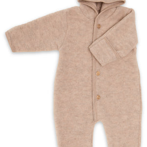 Engel Baby-Kapuzenoverall, mit Knöpfen und Arm- & Beinumschlag, Wolle in Sand Melange