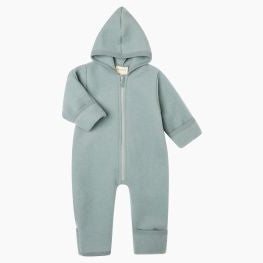 Engel Baby-Kapuzenoverall, mit Reißverschluss, Wolle in Bergblau Melange
