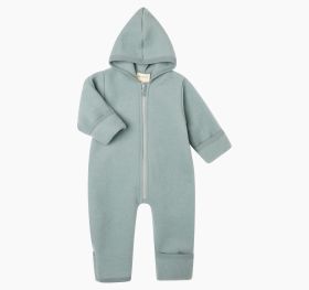 Engel Baby-Kapuzenoverall, mit Reißverschluss, Wolle in Bergblau Melange