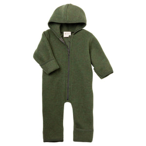 Engel Baby-Kapuzenoverall, mit Reißverschluss, Wolle in Schilf Melange
