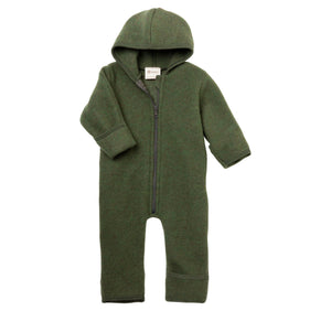 Engel Baby-Kapuzenoverall, mit Reißverschluss, Wolle in Schilf Melange