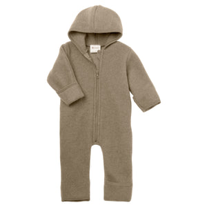 Engel Baby-Kapuzenoverall, mit Reißverschluss, Wolle in Walnuss Melange