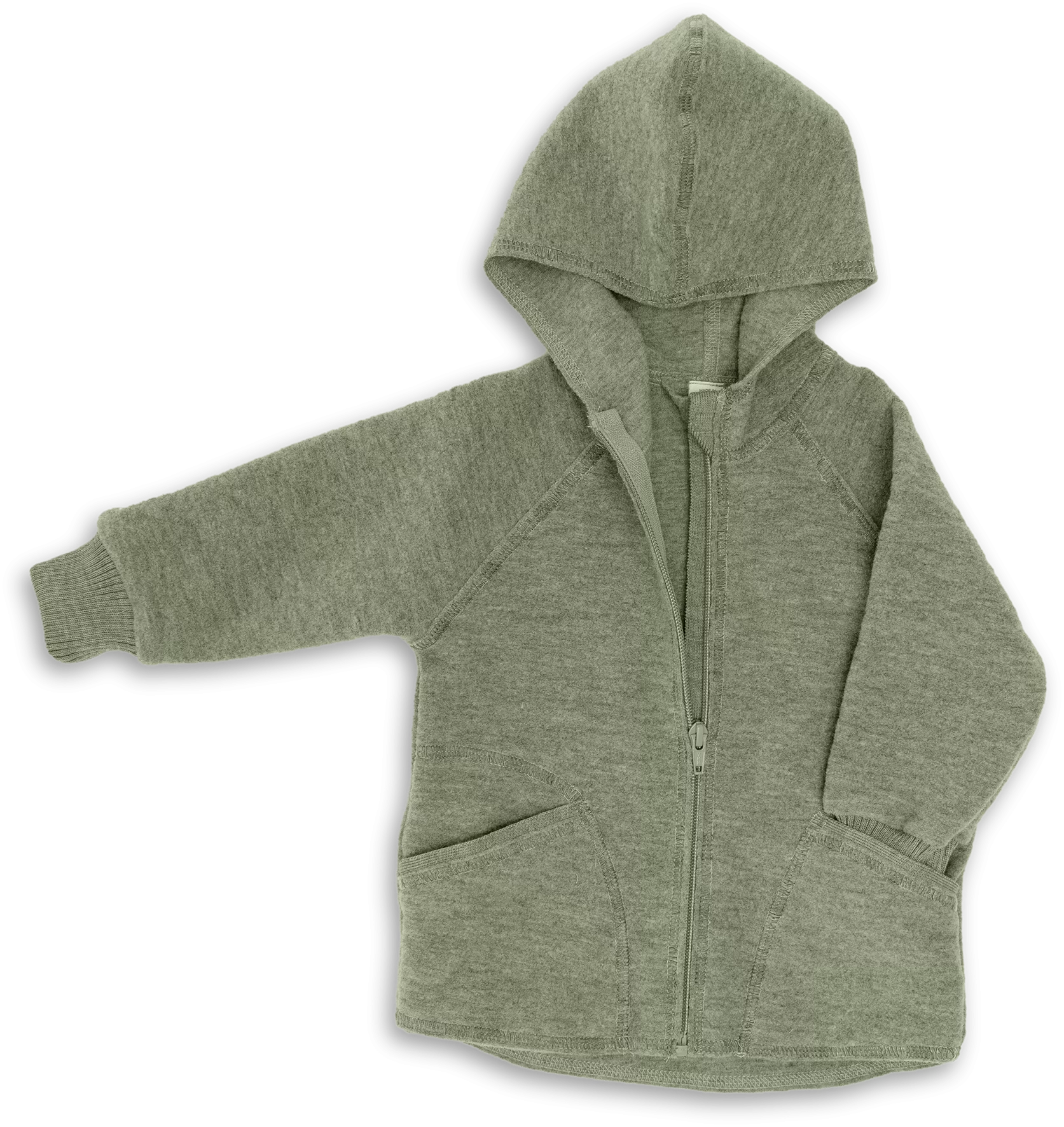 „Baby-Walkjacke mit Kapuze aus Bio-Merinowolle – wärmende Kinderjacke mit Reißverschluss und Taschen, aus kontrolliert biologischer Tierhaltung“