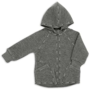 Engel Wollfleece Zip-Kapuzenjacke | Lavagrau Melange