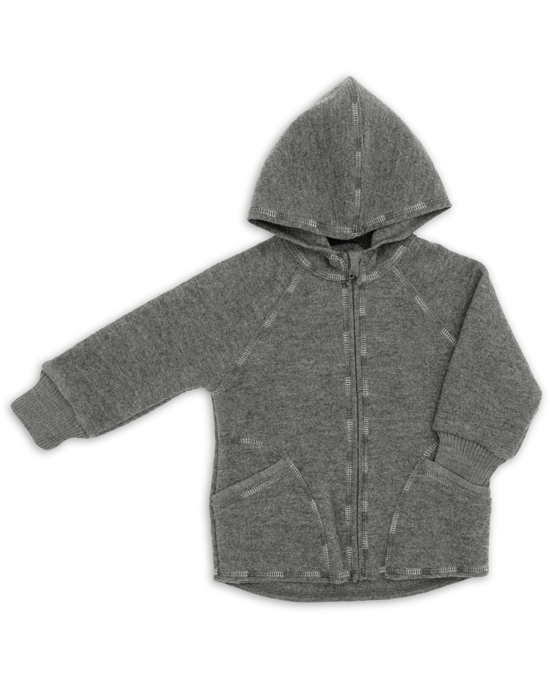 Engel Wollfleece Zip-Kapuzenjacke | Lavagrau Melange