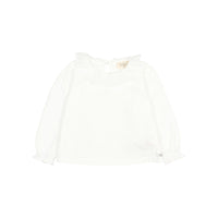 "Buho Ruffle T-Shirt – Langarmshirt mit Rüsche am Kragen und Tropfenverschluss hinten, Kinderkleidung aus Baumwolle"