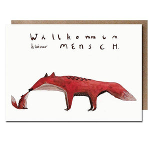 Halfbird Klappkarte mit Fuchs und Schriftzug „Willkommen kleiner Mensch“, nachhaltige Geburtskarte aus Recyclingpapie