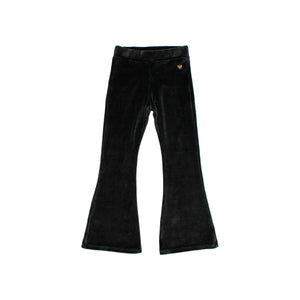 Búho Flared Velvet Leggings in Anthrazit mit Blumenstickerei