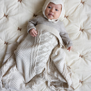 Cam Cam Pointelle Strick Babydecke | Off White