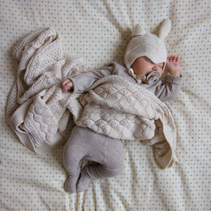 Cam Cam Pointelle Strick Babydecke | Off White