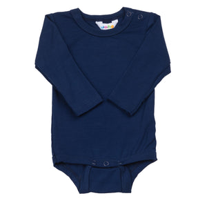 Joha Langarm-Body aus dunkelblauer Bio-Bambusfaser für Babys – weich, atmungsaktiv und hautfreundlich.