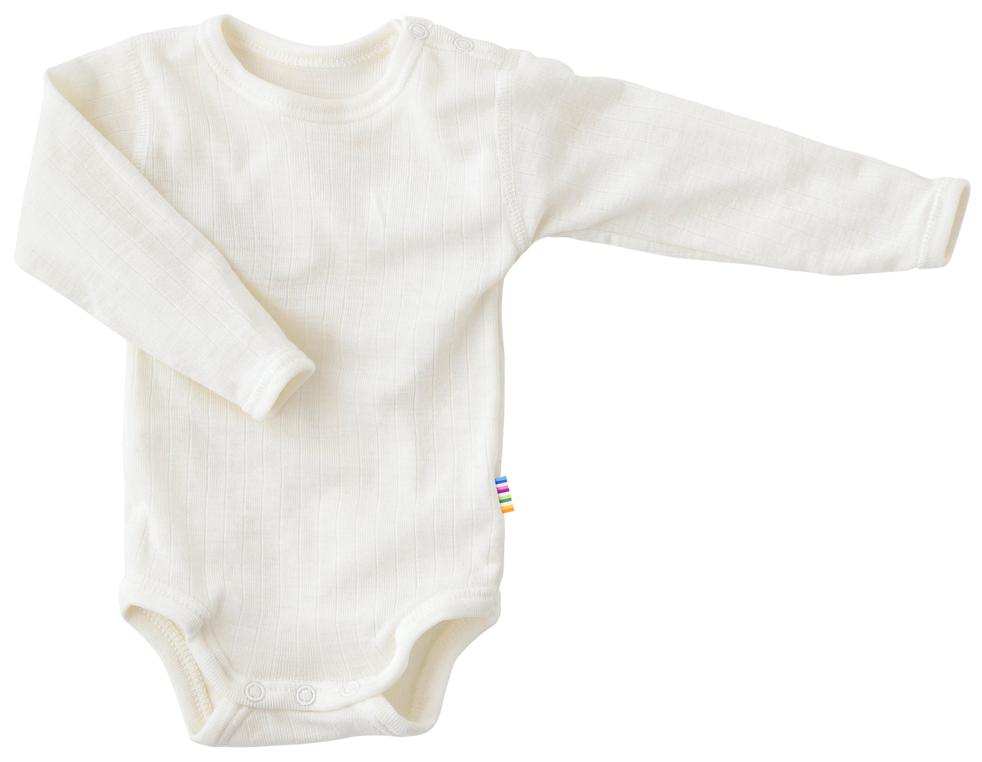 Joha Wickelbody aus weicher Merinowolle in Sesame Melange – langarm, temperaturregulierend und perfekt für Babys mit sensibler Haut.