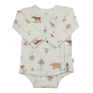 Joha Wickelbody aus reiner Merinowolle mit zartem Print in Beige – weich, temperaturausgleichend & ideal für Neugeborene und empfindliche Babyhaut.
