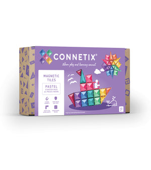 Connetix Magnetbausteine „Pastel Starter Pack“ – 64-teiliges Set mit transparenten Magnetplatten in sanften Pastellfarben, ideal für kreatives Bauen und Lernen.