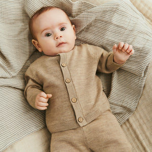 Wheat Merino-Strickjacke "Nico" Warm Sand Melange