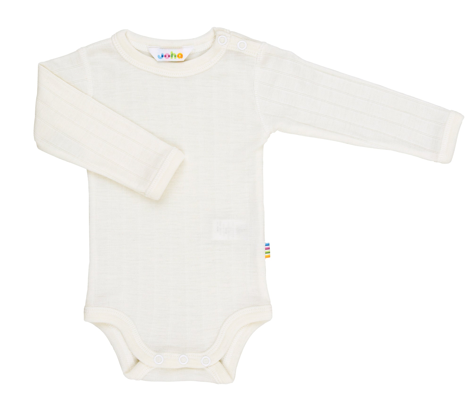 Joha Langarm-Body in Off White aus Wolle-Seide – weich, anschmiegsam und temperaturregulierend, perfekt für Babys mit sensibler Haut.
