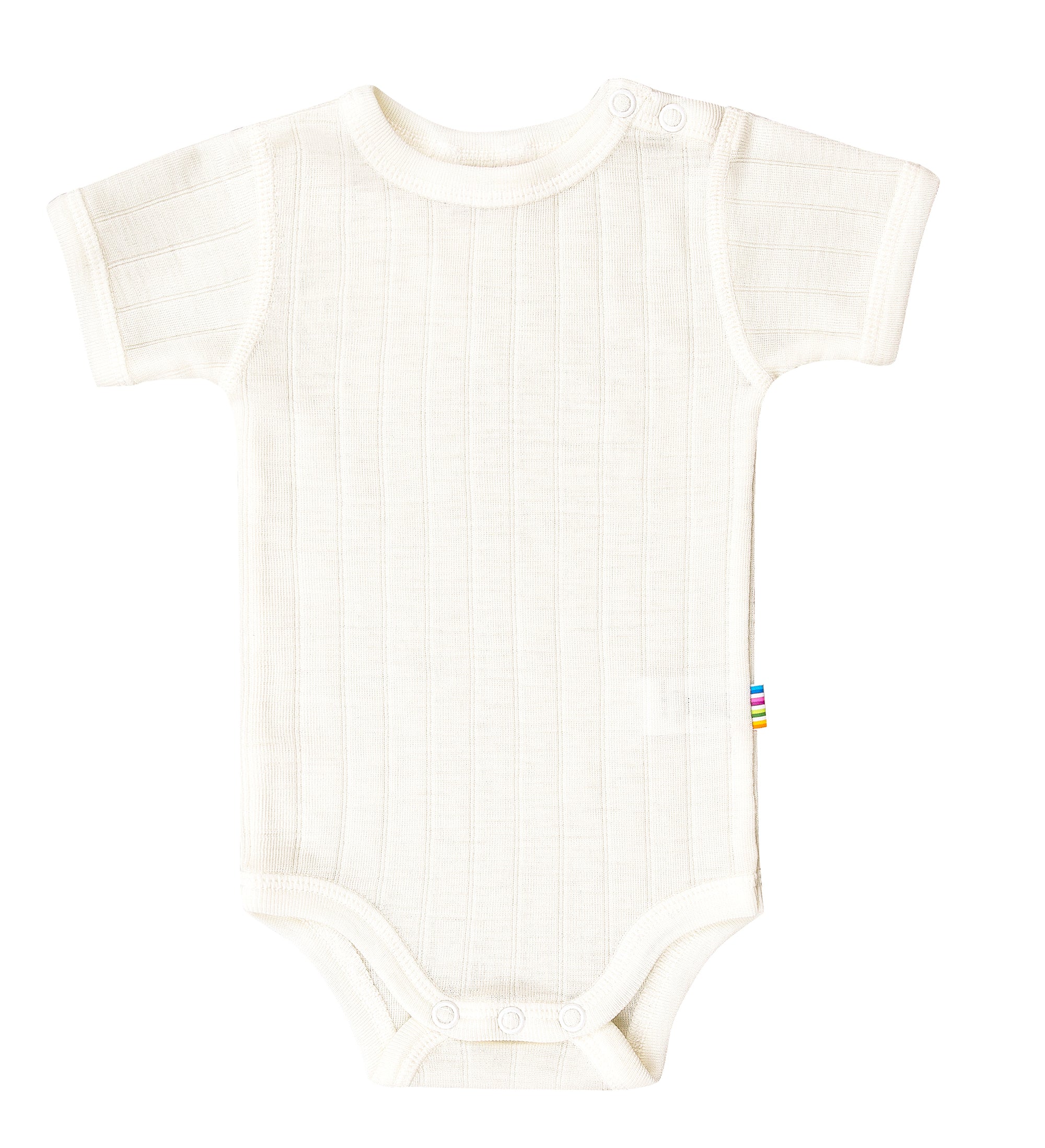 Joha Kurzarm-Babybody aus Wolle-Seide in Off White – weicher, temperaturregulierender Body für sensible Babyhaut.