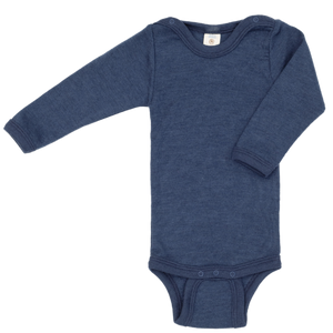 Engel Baby Body Wolle-Seide in Marine – Langarmbody mit Druckknöpfen aus Bio-Merinowolle und Seide