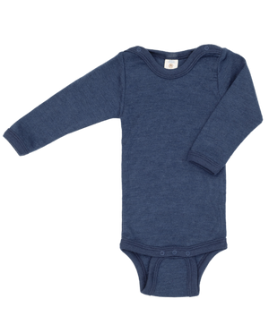 Engel Baby Body Wolle-Seide in Marine – Langarmbody mit Druckknöpfen aus Bio-Merinowolle und Seide