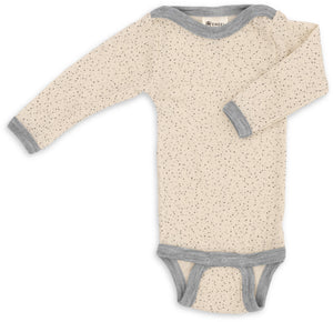 Engel Baby-Body, langarm, Wolle-Seide in Natur bedruckt