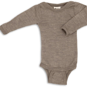 Engel Baby-Body, langarm, Wolle-Seide in Walnuss