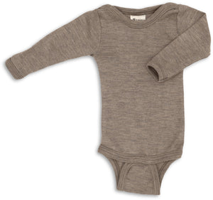 Engel Baby-Body, langarm, Wolle-Seide in Walnuss