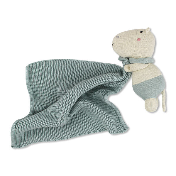 Ava & Yves Kuscheltuch Hippo gross - Natur | Wasserblau